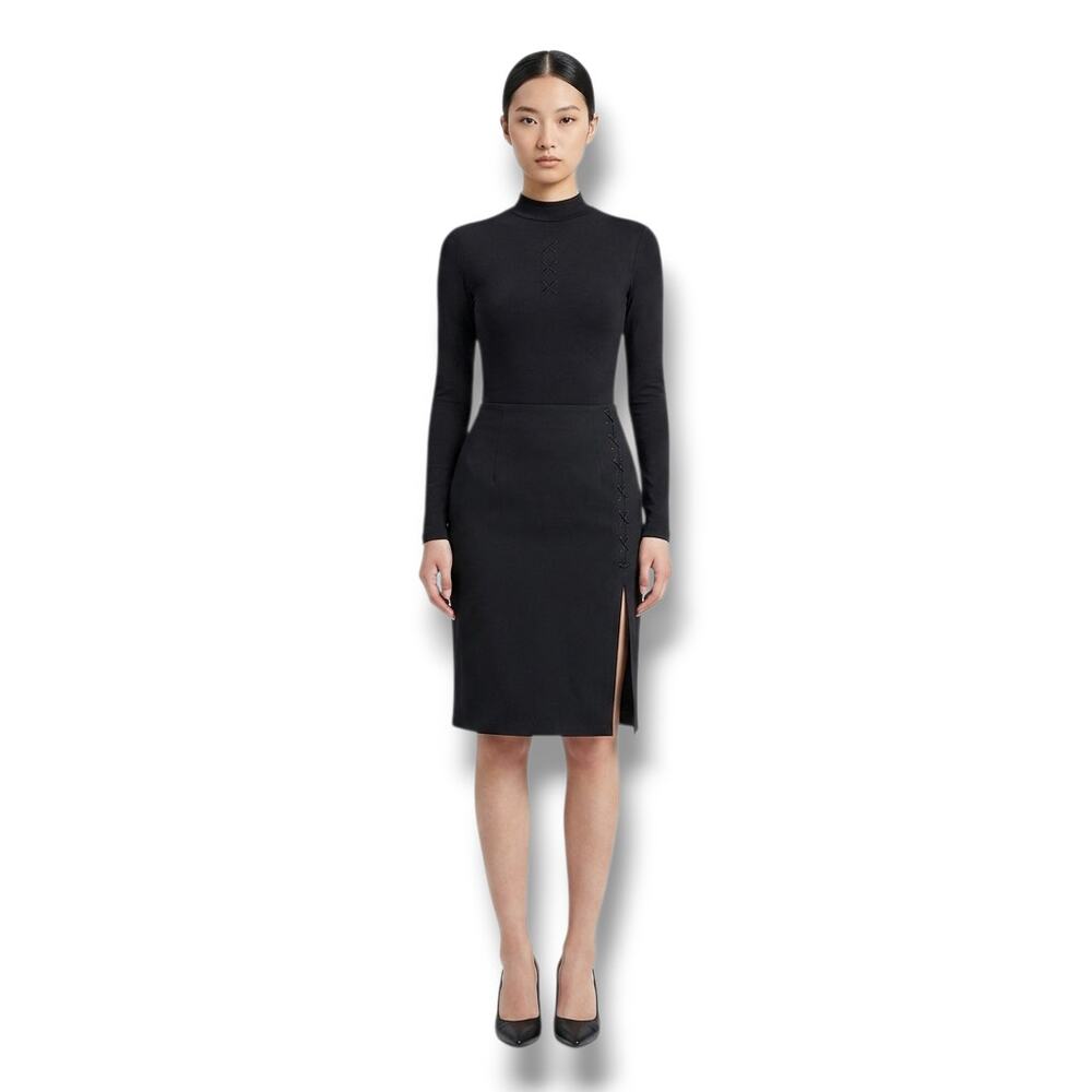 Guess Black Lace-Up Side Slit Pencil Skirt Sophisticated Career Size Large